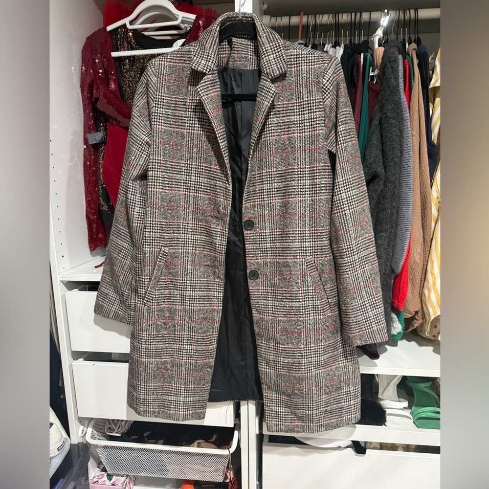 Grey plaid print coat - Picture 3 of 3
